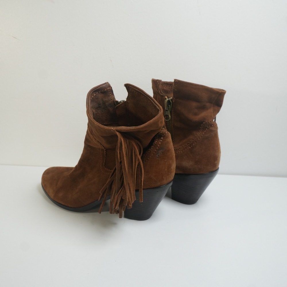 Brown Suede Fringe Ankle Boots - Picture 4 of 12